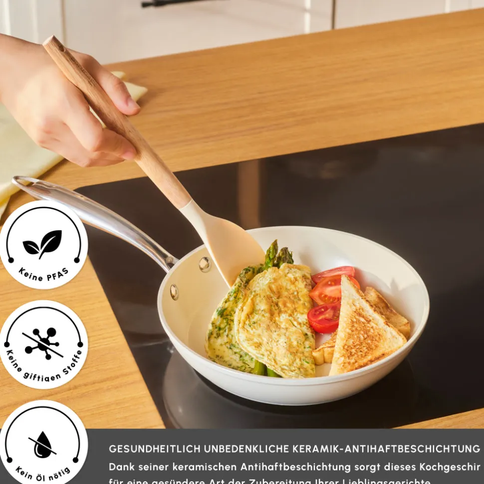 Karaca Swiss Crystal Almond Cream Pfanne mit Edelstahlgriff 22 cm