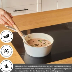 Karaca Swiss Crystal Almond Cream Stielkasserolle mit Edelstahlgriff 18 cm