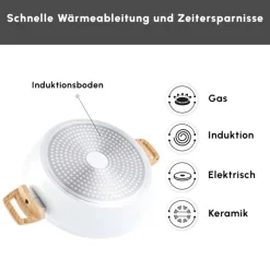 Karaca Swiss Crystal Induktions Flacher Kochtopf, 26 cm, Creamy