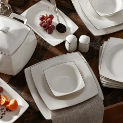 Karaca Talia Cream 60-teiliges Tafelservice für 12 Personen Platin Eckig