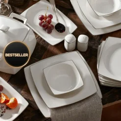 Karaca Talia Cream 60-teiliges Tafelservice für 12 Personen Platin Eckig