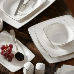 Karaca Talia Cream 60-teiliges Tafelservice für 12 Personen Platin Eckig