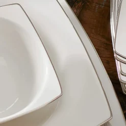 Karaca Talia Cream 60-teiliges Tafelservice für 12 Personen Platin Eckig