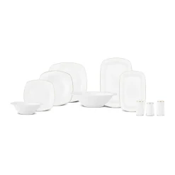 Karaca Timeless 59-teiliges Porzellan Halb-Quadratisches Dinner-Set für 12 Personen, Gold