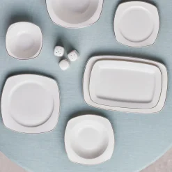 Karaca Timeless 59-teiliges Porzellan Halb-Quadratisches Dinner-Set für 12 Personen, Gold