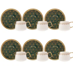 Karaca Verde 12-teiliges Porzellan Espresso Türkischer Kaffeetassen-Set für 6 Personen, 100 ml, Mehrfarbig