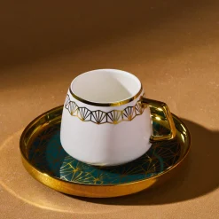 Karaca Verde 12-teiliges Porzellan Espresso Türkischer Kaffeetassen-Set für 6 Personen, 100 ml, Mehrfarbig