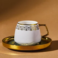 Karaca Verde 12-teiliges Porzellan Espresso Türkischer Kaffeetassen-Set für 6 Personen, 100 ml, Mehrfarbig