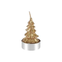 Karaca Weihnachten Gold Tannenbaum 3 Teilig Kerze, 3,8x3,8x7 cm