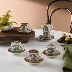 Karaca Yasemen 12-teiliges Bone China Espresso Türkisch-Kaffeetassen-Set für 6 Personen, 80 ml, Mehrfarbig
