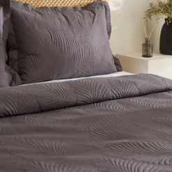 Leaf Bettüberwurf-Set Anthrazit 230x240 Cm + 2 (50x70 Cm)