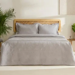 Leaf Bettüberwurf-Set Grau 230x240 Cm + 2 (50x70 Cm)