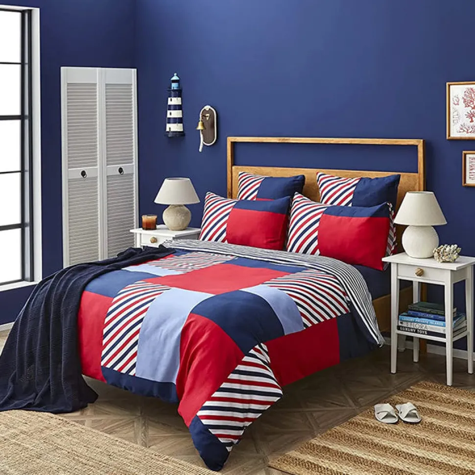 Nautica Home Morris Bettbezug-Set aus 100 % Baumwolle, 155 × 220 cm, Navy Blue Multi