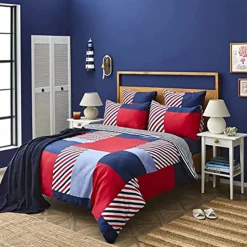 Nautica Home Morris Bettbezug-Set aus 100 % Baumwolle, 200 × 200 cm, Navy Blue Multi