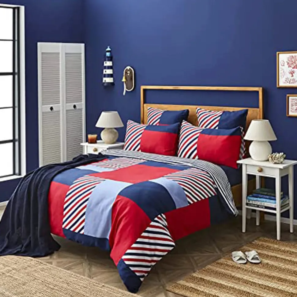 Nautica Home Morris Bettbezug-Set aus 100 % Baumwolle, 200 × 200 cm, Navy Blue Multi